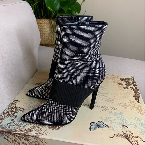 Topshop Shoes - Topshop Black and Silver Heeled Boots with Stiletto Heel